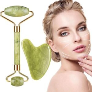Jade Roller and Gua Sha Set | Beyond Jade Face Roller & Facial Massager for Skin, Eyes & Neck | Noiseless Design